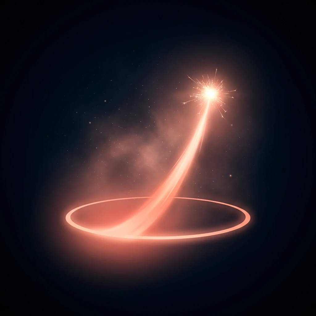 A spark rising on a launch trail from a glowing orbit ring